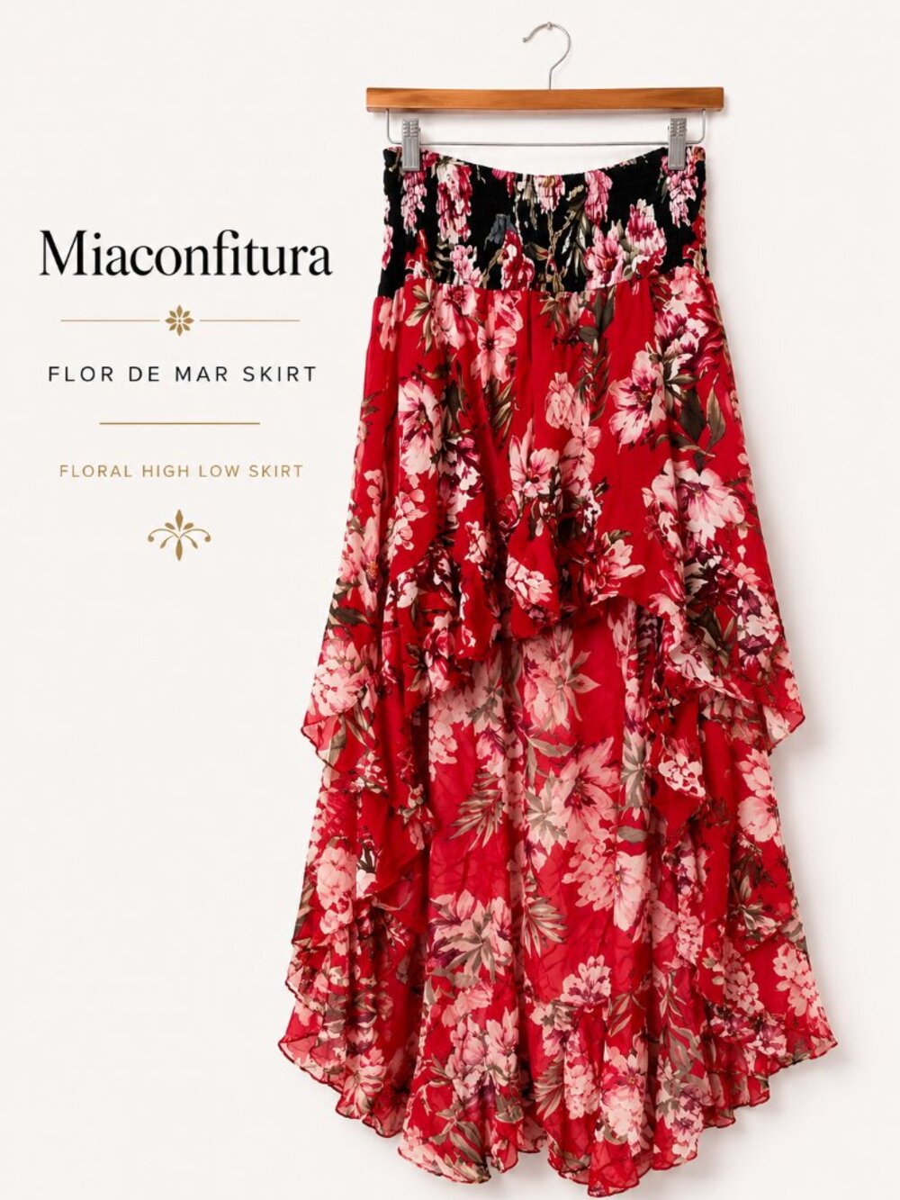 Miaconfitura Flor de Mar Floral High Low Skirt One Size Ruffle Hem Boho XSmall